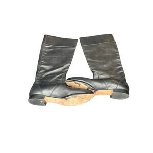 J.Crew Black Casual Basic Leather‎ Almond Toe Knee High Boots Size 10 1/2